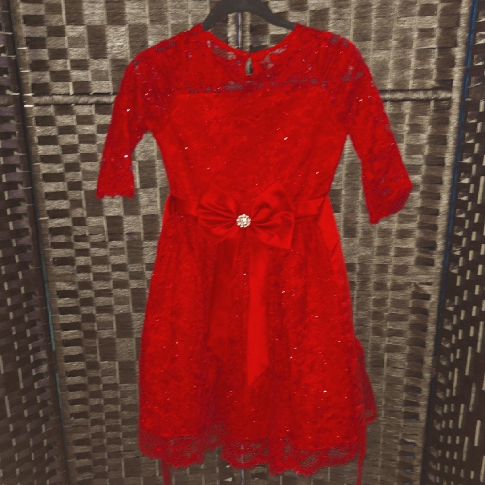 Rare Editions Red Lace Formal Dress for Kids